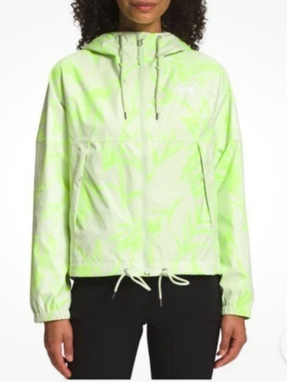 The North Face Pale Sage and Neon Yellow Leaf-Print Windbreaker